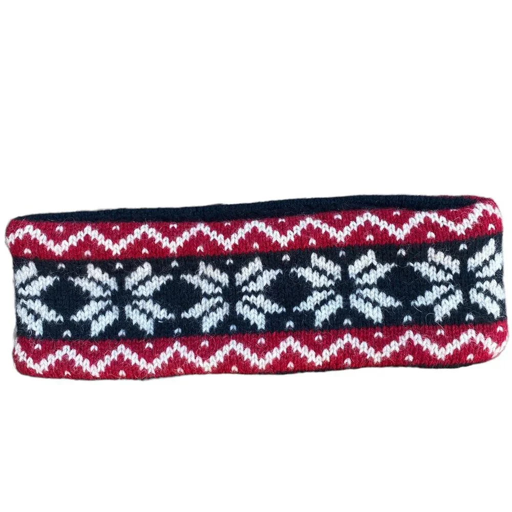 Unisex Winter Wool Headband Ear Warmer Nordic Snowflake Fair Isle, Lined -OS